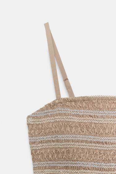 EMBROIDERED SMOCKED MIDI DRESS - Dark beige by Zara - Image 9