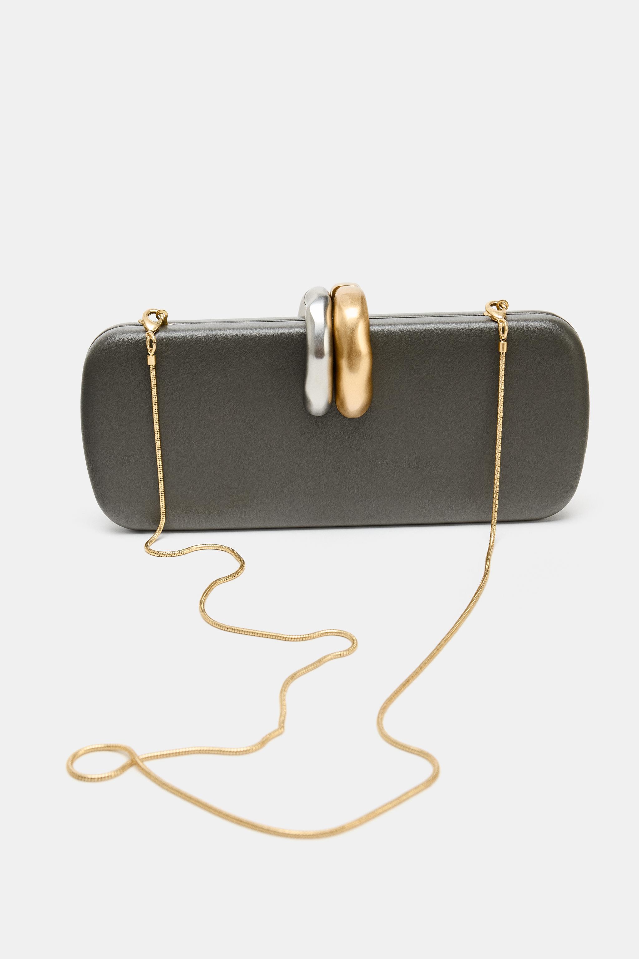 メタルディテール入りハードボックスバッグ - グレー | ZARA