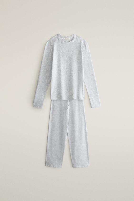 T-SHIRT MANCHES LONGUES COTON RIB - Gris de Zara - Image 3