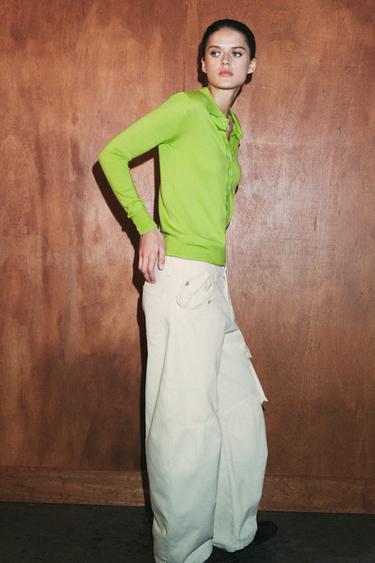 FINE KNIT WOOL POLO SHIRT - Lime by Zara