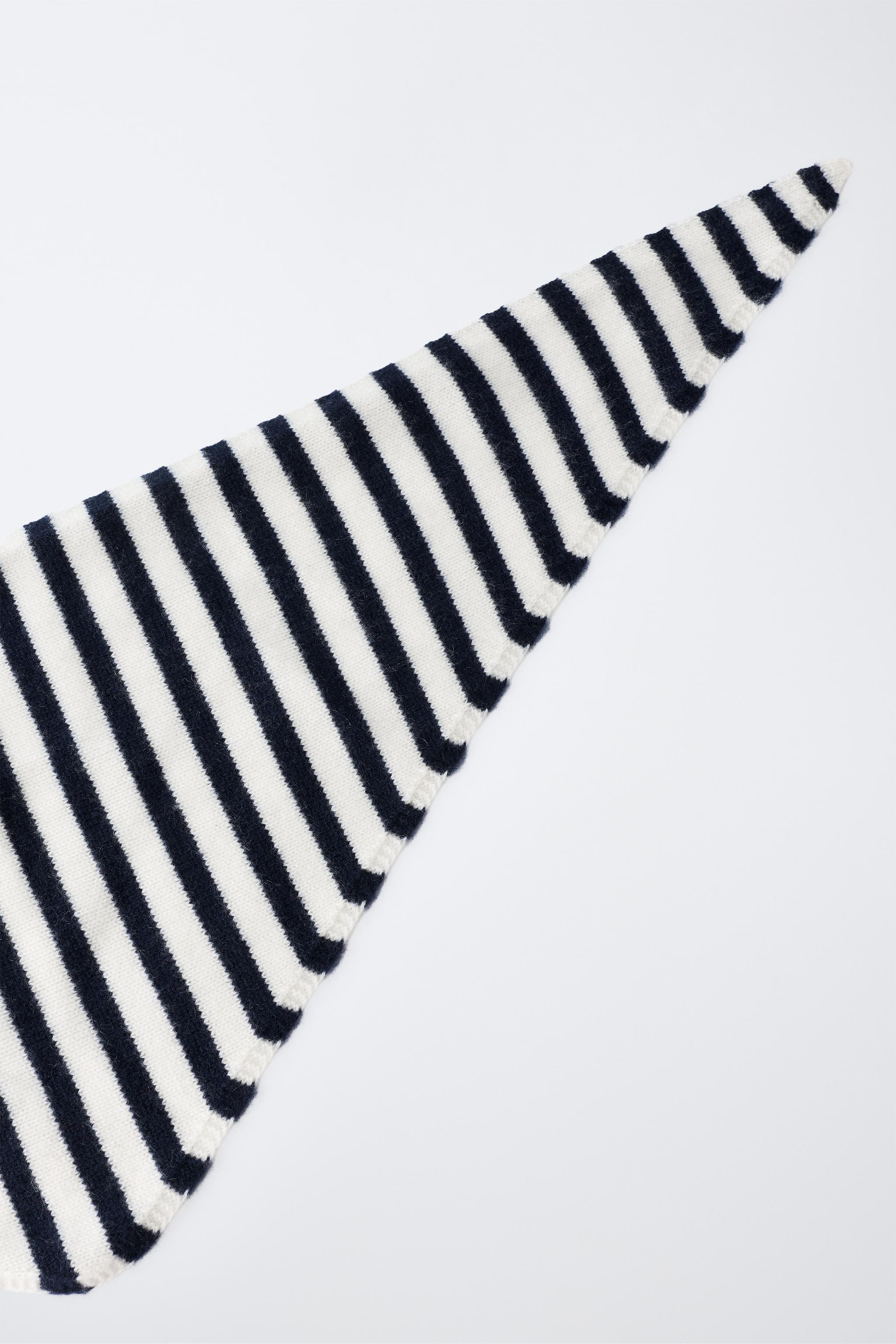 STRIPED 100% CASHMERE SCARF — Ecru