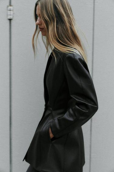 FITTED LEATHER-EFFECT BLAZER - Black by Zara - Image 4
