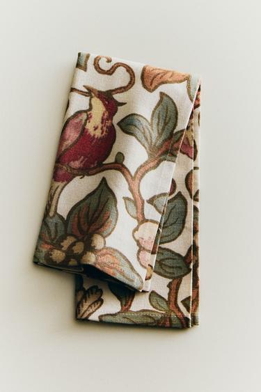 Zara FLORAL AND BIRD NAPKIN SET (PACK OF 2) - Burgundy