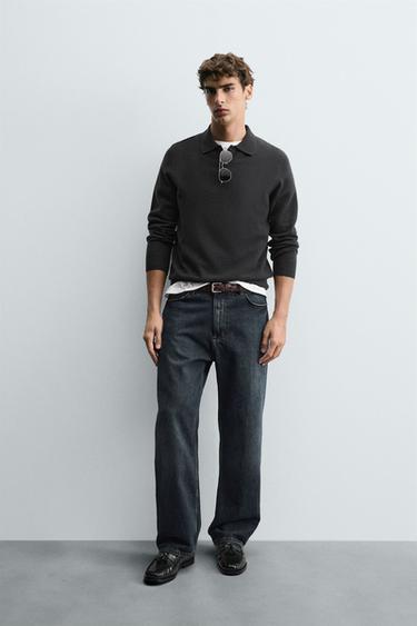 WOOL BLEND KNIT POLO SHIRT - Anthracite grey by Zara