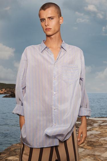 LIMITED EDITION STRIPED FLOWING SHIRT - Blue by Zara