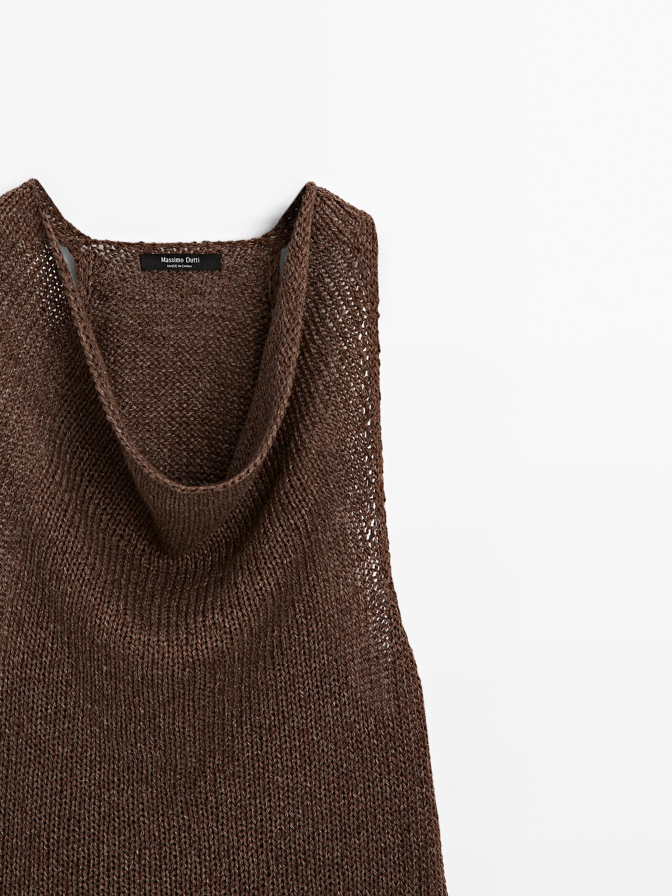Linen blend knit halter top