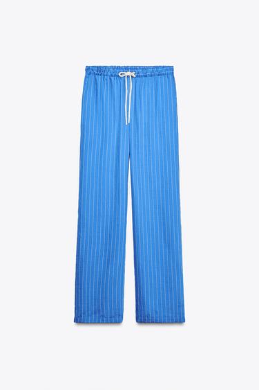 CALÇA ESTILO PIJAMA LISTRADA ZW COLLECTION - Azul / Branco da Zara