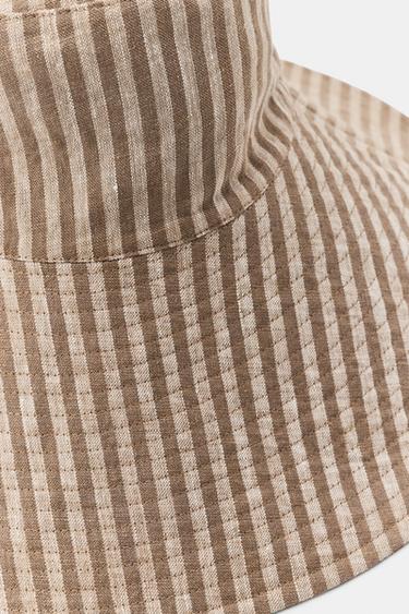 100% LINEN STRIPED REVERSIBLE HAT - Blue by Zara - Image 5