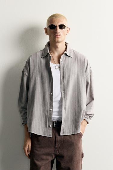 CAMISA BOXY FIT LISTRADA - Cinzento da Zara