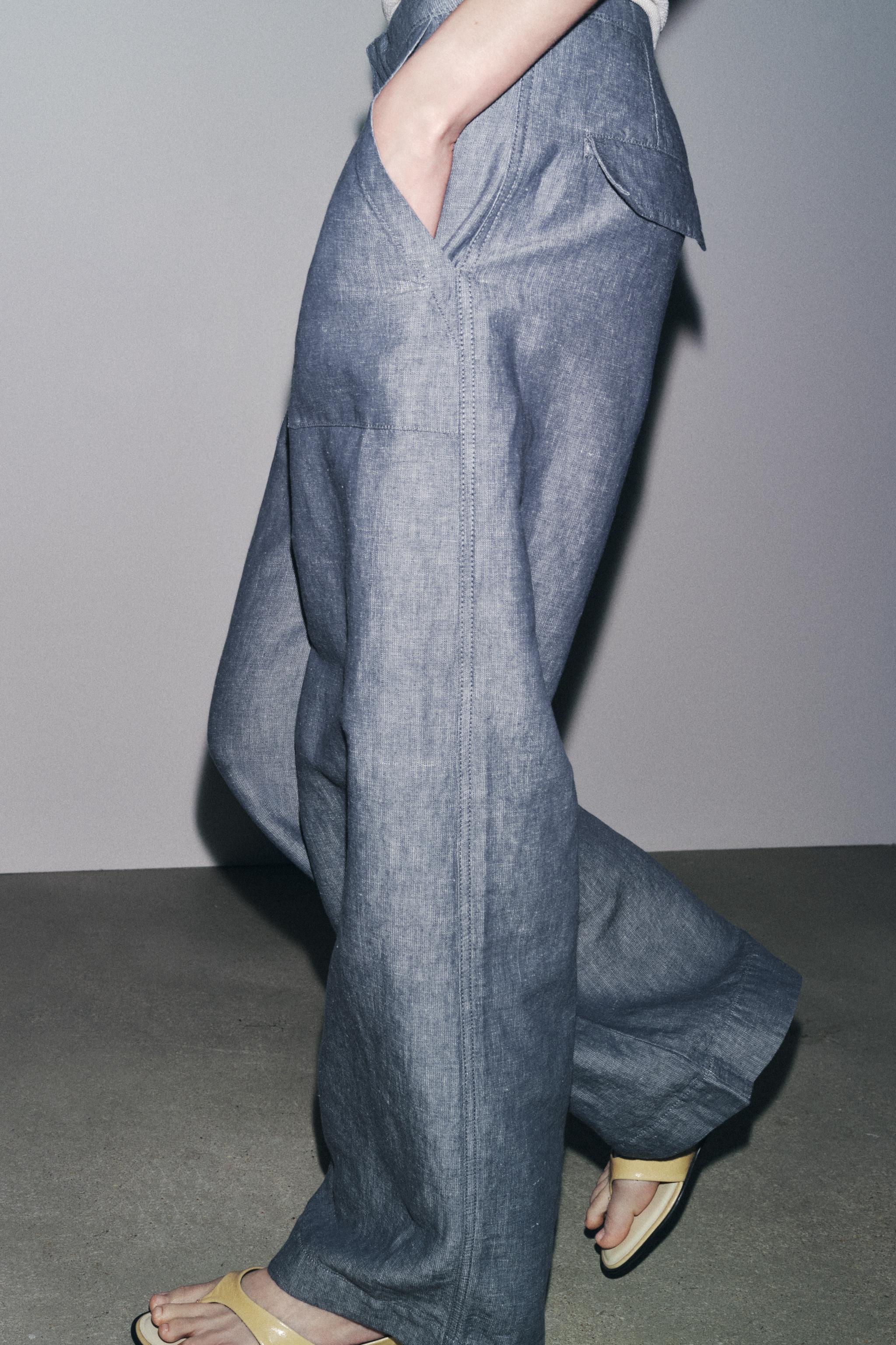 スペイン発送 ZARA ZWコレクション リネンワイドレッグパンツ リネン入りワイドレッグパンツ ZW COLLECTION - ブラック | ZARA