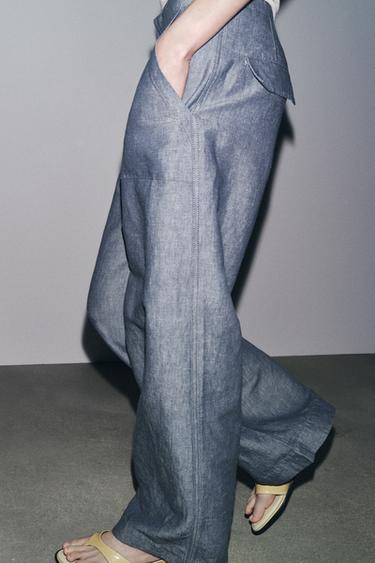 ZW COLLECTION LINEN BLEND WIDE-LEG TROUSERS - Blue by Zara - Image 6