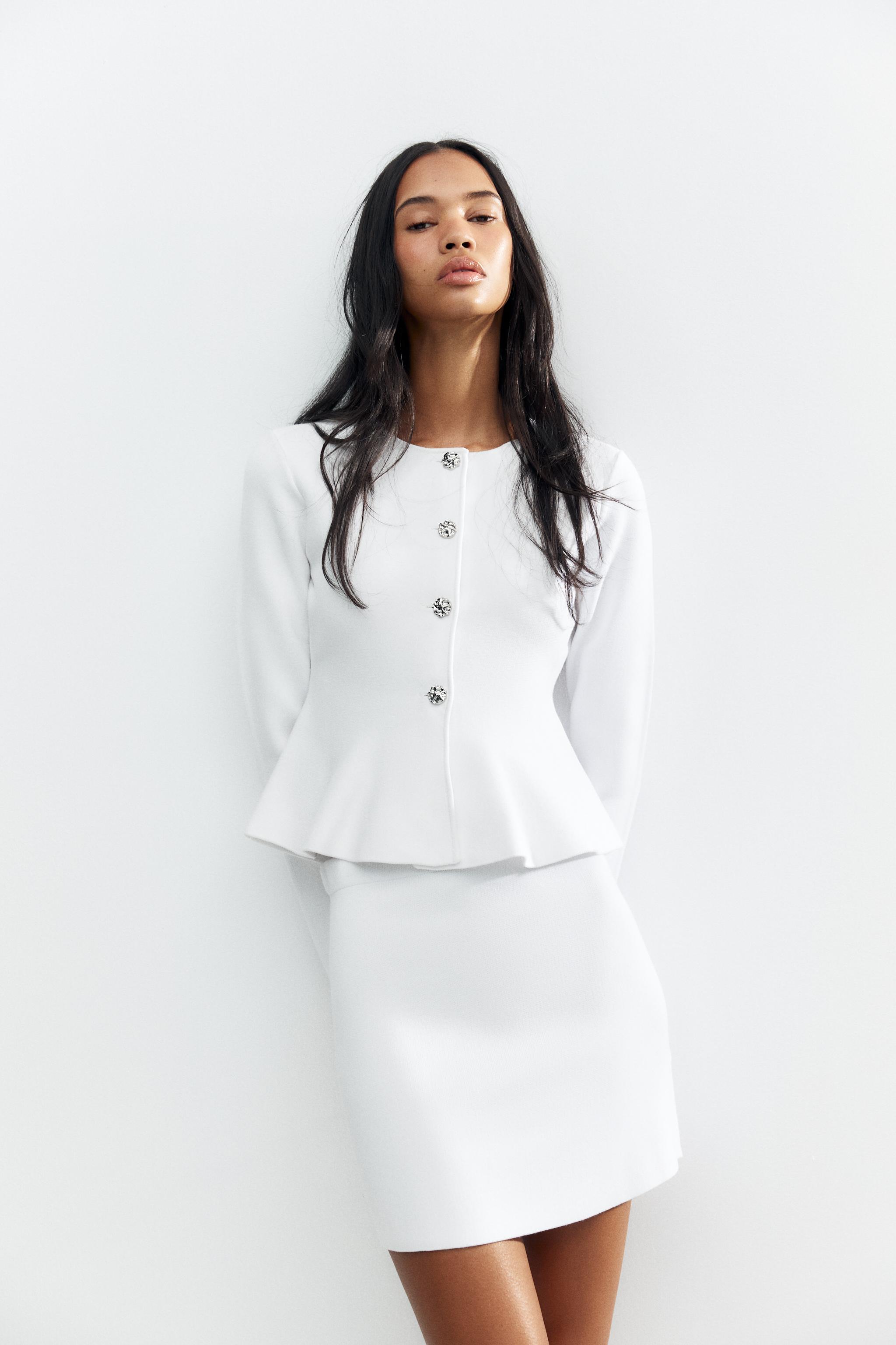 FINE KNIT PEPLUM JACKET - White | ZARA Canada