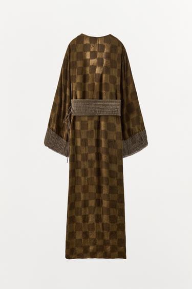 CHECK PRINT CUMMERBUND DRESS - Ecru / Black by Zara - Image 7