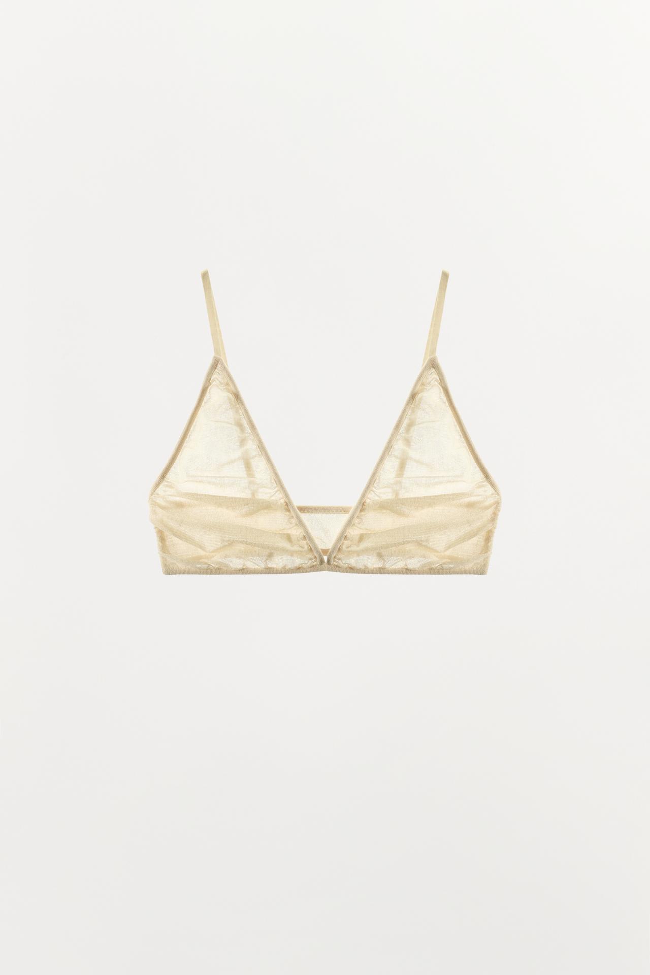 DRAPED KNIT TRIANGLE BRA — Ecru