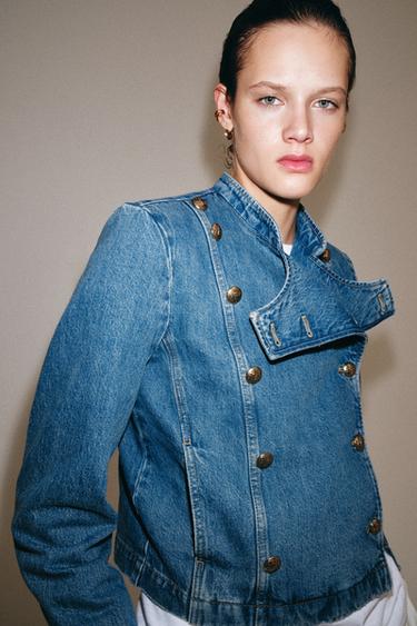 Zara ZW COLLECTION SHOULDER PAD DENIM JACKET - Faded blue