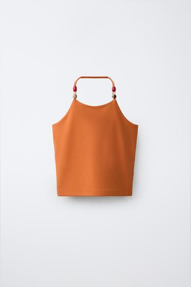 توب هالتر بخرز - البرتقالي الخاص بـ Zara