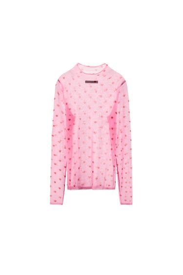 Zara FINE KNIT HEART TOP - Pink marl