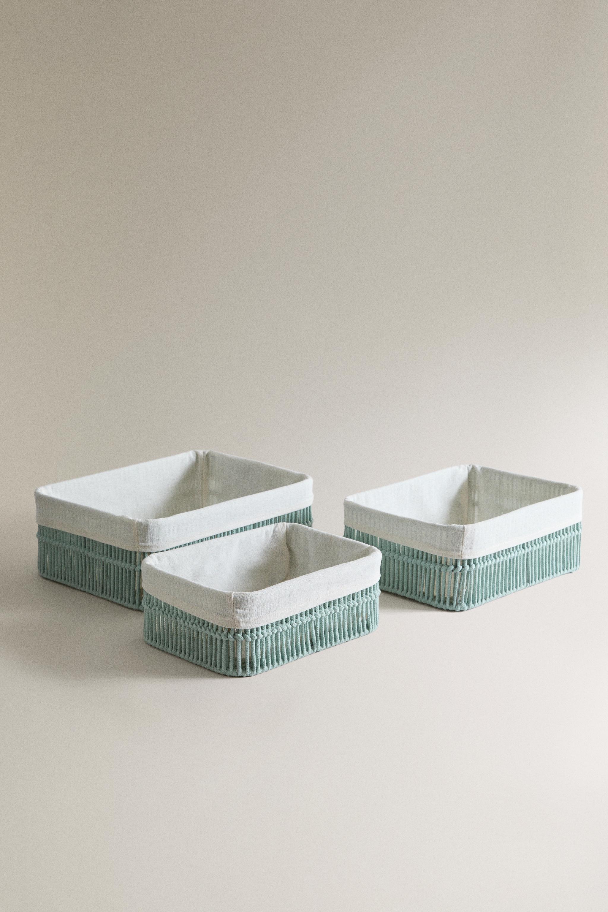 RECTANGULAR COTTON-LINED BASKET — Sea green