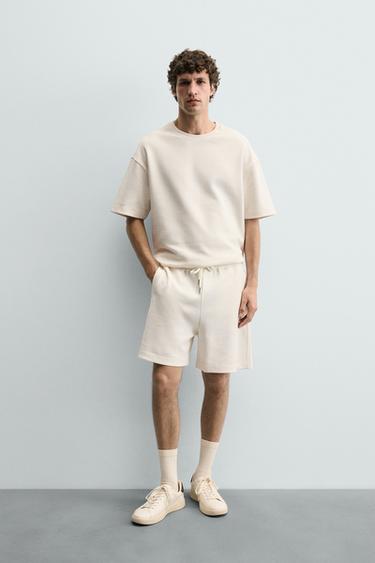 RELAXED FIT INTERLOCK JOGGER BERMUDA SHORTS - Oyster-white by Zara