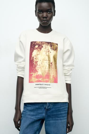 METALLIC FRONT SWEATSHIRT - White by Zara