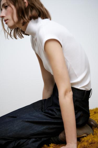 RIBBED HIGH NECK T-SHIRT - White by Zara - Image 0