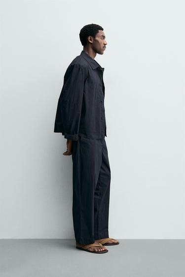 REGULAR FIT POPLIN OVERSHIRT - Navy blue by Zara - Image 3