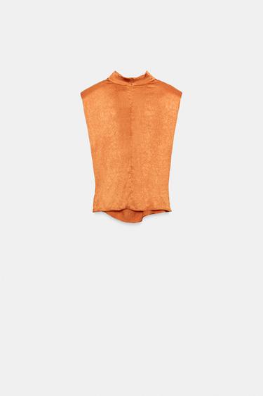 TOP SATINÉ À NŒUD - Orange brûlé de Zara - Image 3