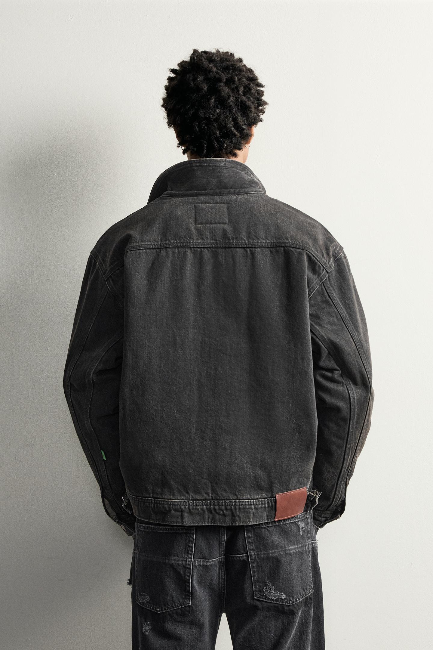 Мужская куртка Zara Embroidered Padded Denim, цвет: Чёрный — фото 3