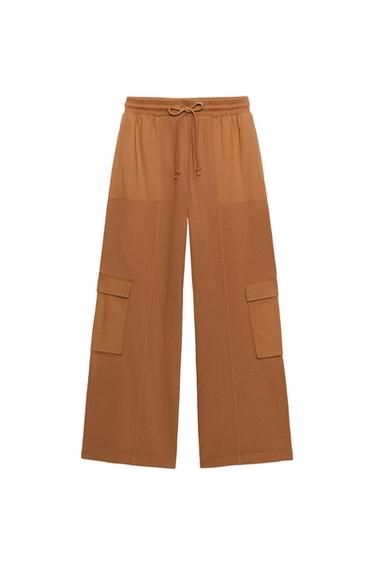 بنطلون كارغو بمظهر مغسول - برتقالي محروق الخاص بـ Zara