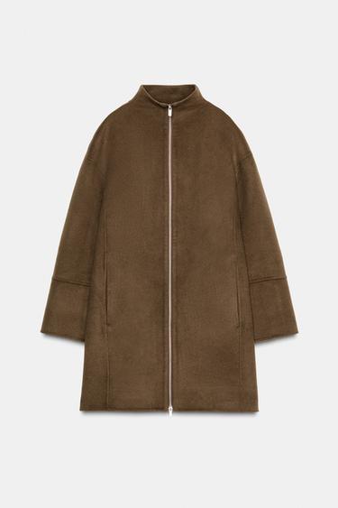 WOOL CAPE COAT ZW COLLECTION - Khaki by Zara - Image 8