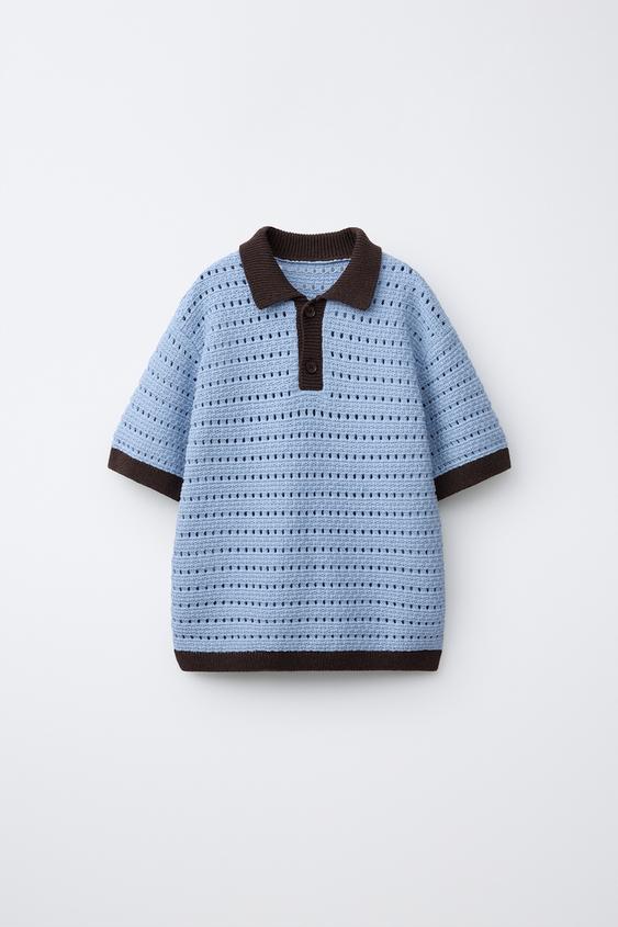 POLO EN MAILLE CROCHET - Bleu pastel de Zara - Image 0