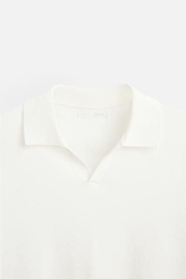 TEXTURED KNIT POLO SHIRT - Ecru by Zara - Image 8