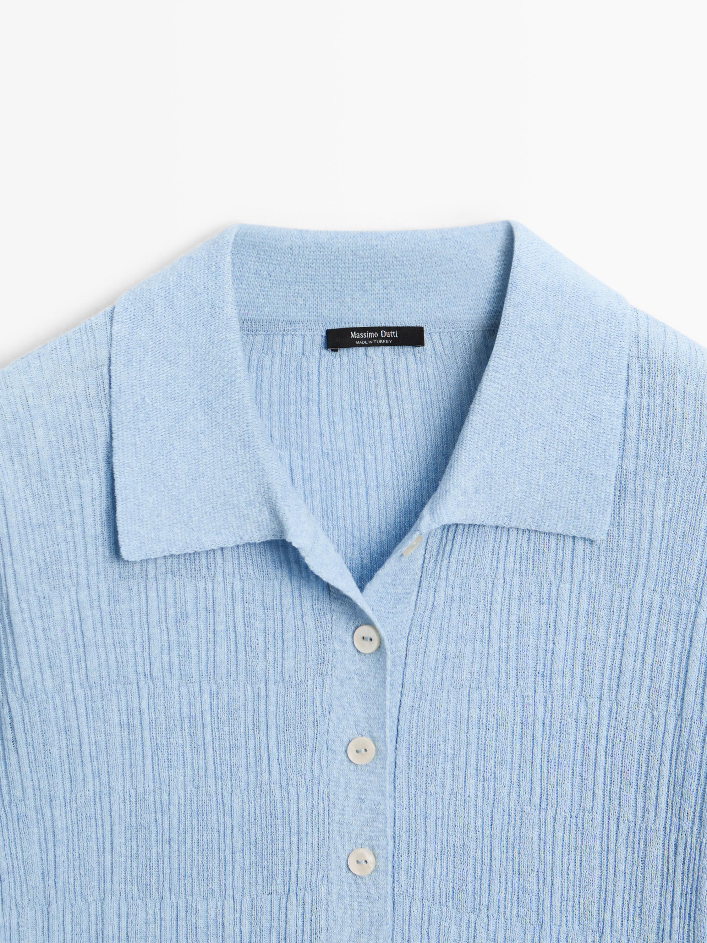 Textured knit polo sweater