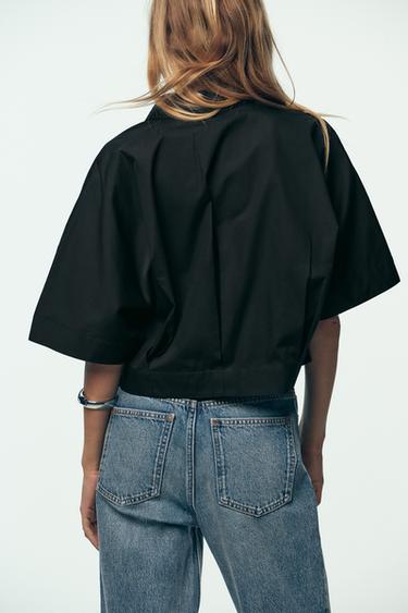 CHEMISE EN POPELINE À MANCHES LARGES - Noir de Zara - Image 3