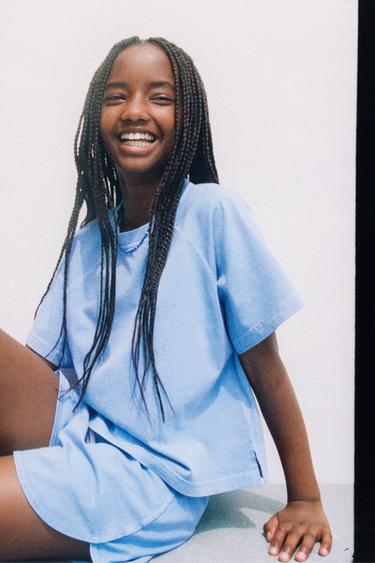 ENSEMBLE JOGGING T-SHIRT ET BERMUDA UNI - Bleu de Zara