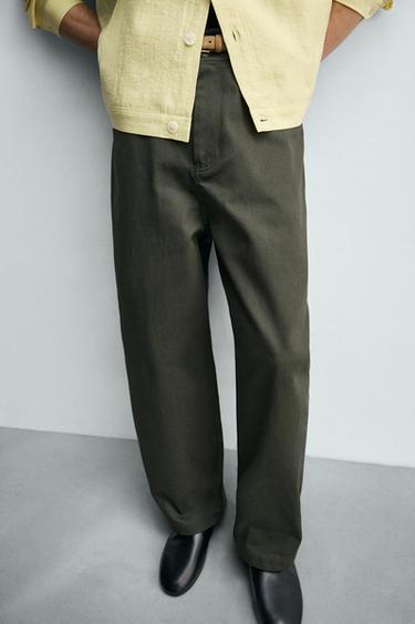 BARREL FIT TROUSERS - ecru/khaki by Zara