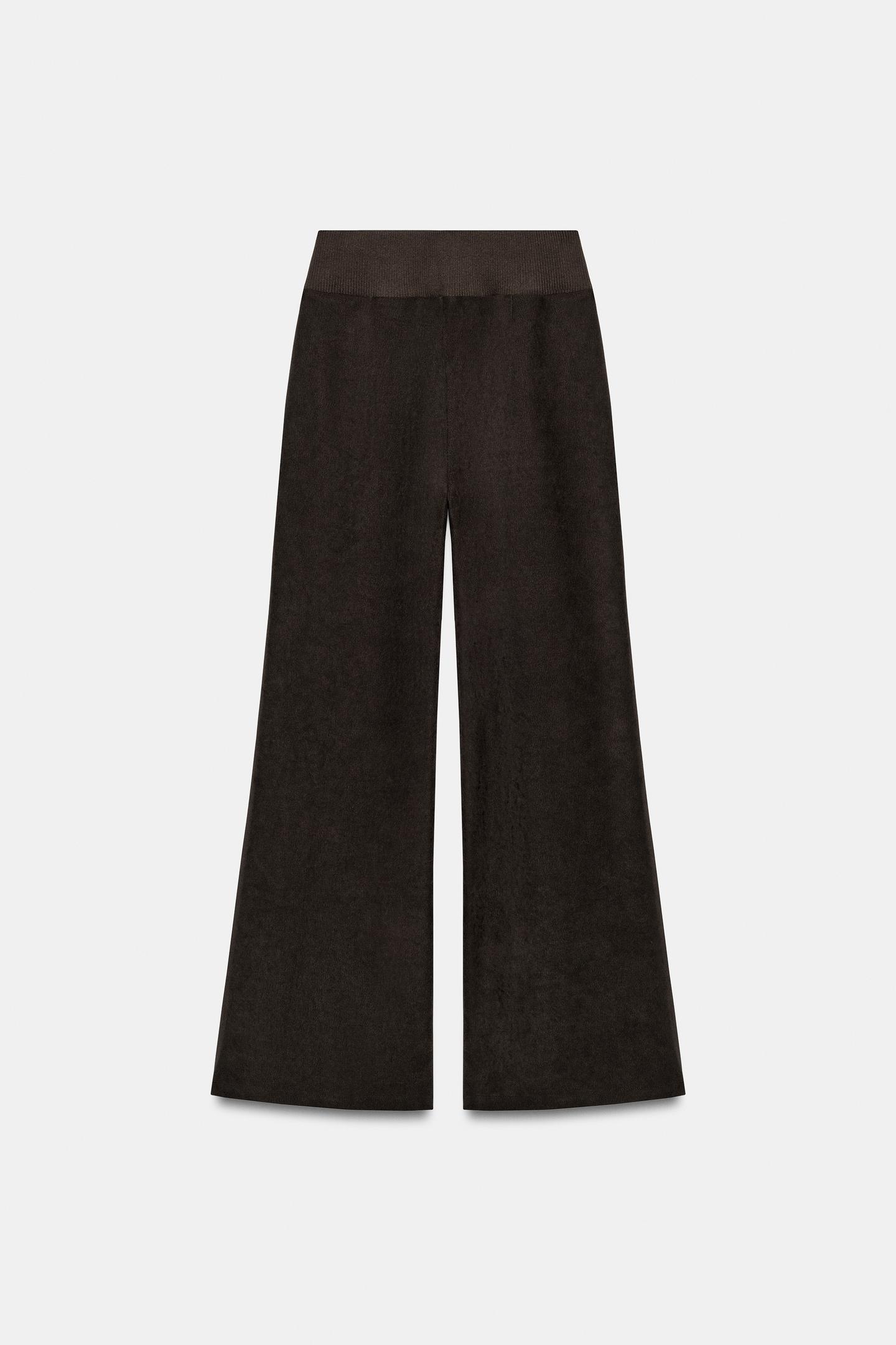 Женские брюки Zara Wide-Leg Ribbed-Waist, цвет: Тёмный коричневый — фото 5