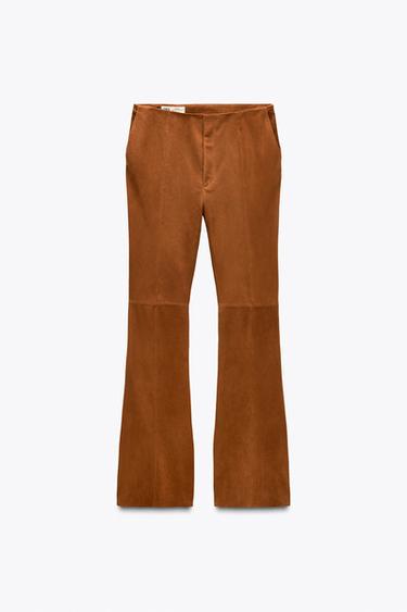 CALÇA FLARE DE COURO SUEDE LIMITED EDITION - Camel-escuro da Zara
