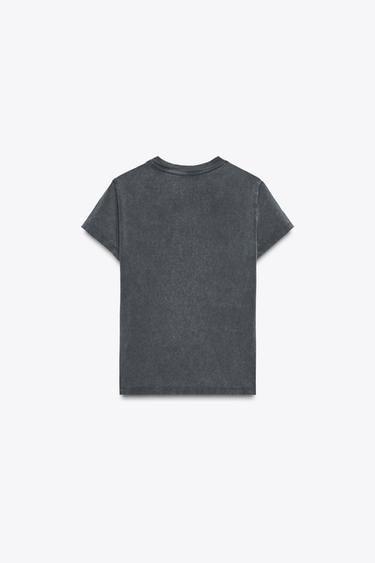 WASHED-EFFECT RHINESTONE T-SHIRT - Anthracite grey by Zara - Image 7