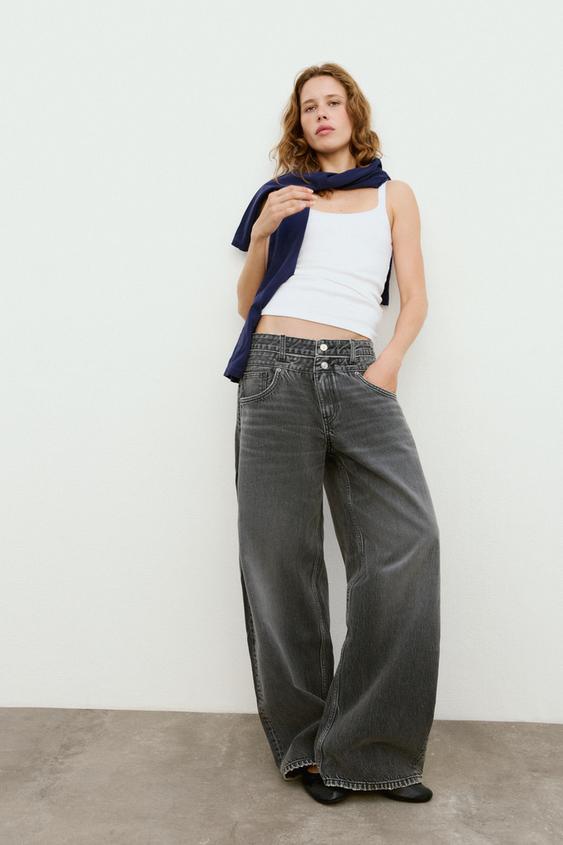 JEANS TRF CINTURA CONTRASTE TIRO MEDIO - Gris antracita de Zara - Imagen 0