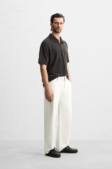 LINEN BLEND POLO SHIRT - Anthracite grey by Zara - Image 3