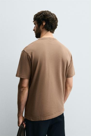 WASHED REGULAR FIT T-SHIRT - Light brown by Zara - Image 2