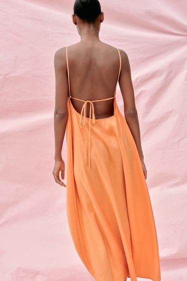 ROBE MIDI FLUIDE À BRETELLES - Mandarine de Zara - Image 4