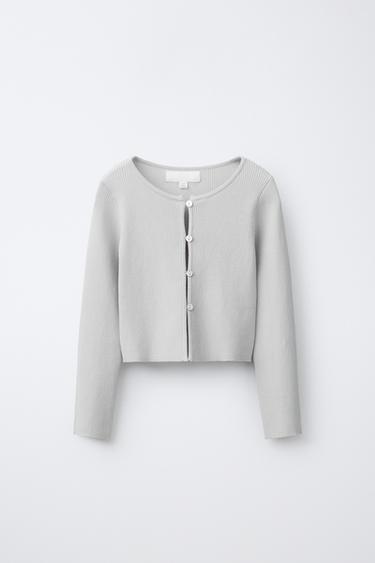 RIBBED KNIT CARDIGAN - Grey marl by Zara