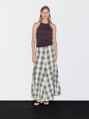 Zara Long flared check skirt - Gray