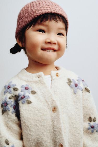 BOUCLÉ FLORAL CARDIGAN - Ecru by Zara