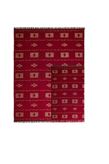 GEOMETRIC PRINT WOOL AND RAFFIA RUG - Red by Zara