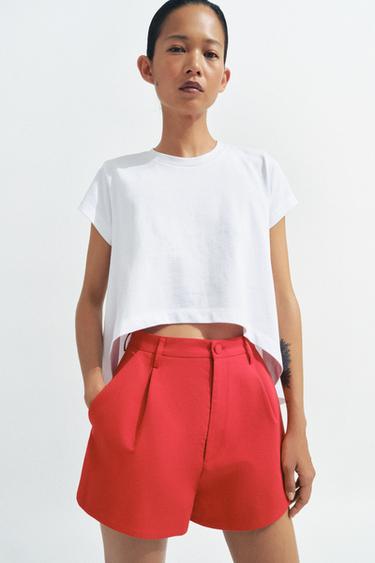 Zara PLEATED SHORTS ZW COLLECTION - Intense red