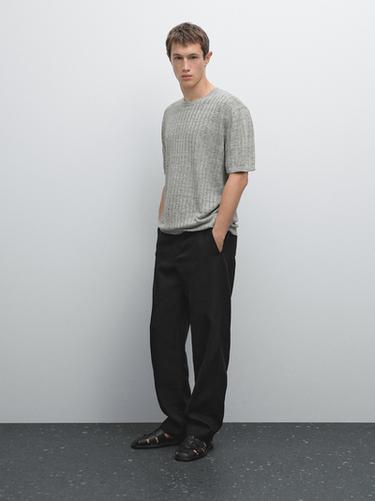 Camiseta punto canalé 100% lino - Gris vigoré de Zara - Imagen 0