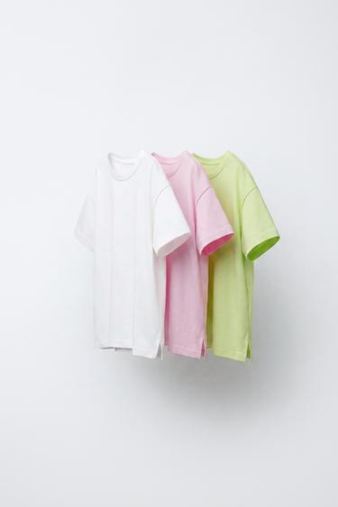 Zaras TREPACK ENFÄRGADE T-SHIRTAR - Lime